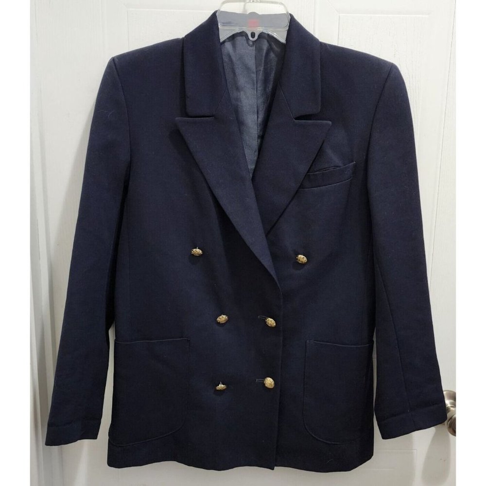 Pitlochry Women's Long Sleeve Double Breasted Blazer Jacket 100% Wool Blue Sz 10